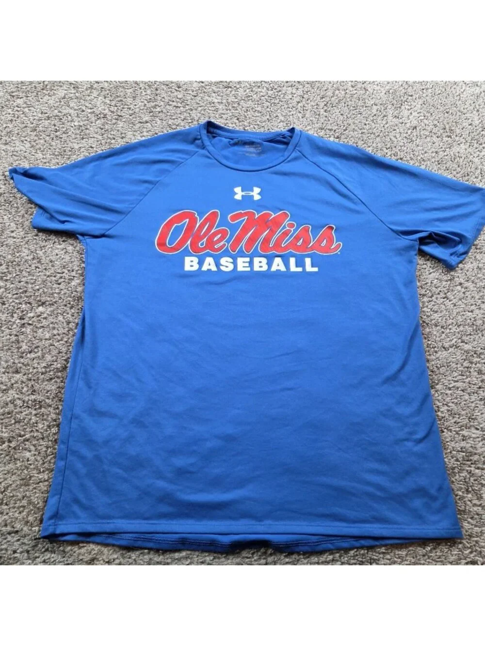 Under Armour Ole Miss Rebels Baseball T Shirt Mens Large Blue Short Sleeve